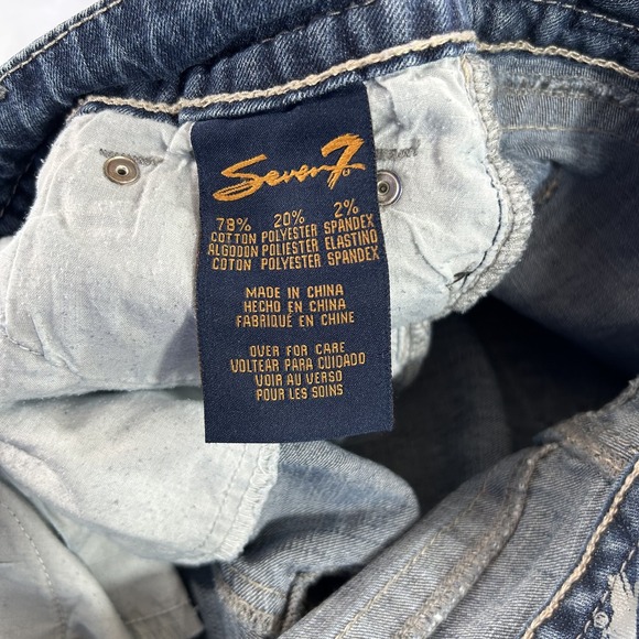 Seven7 Jeans Womens 4 Blue Slim Straight Mid Rise Distressed Stretch Denim - Picture 6 of 12